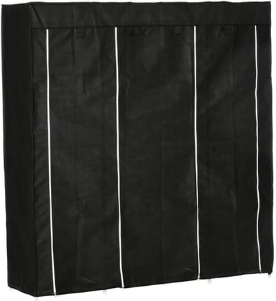 Merax - Stoffen Kledingkast Met Ritssluiting En Kleiderstang - Textielkast Met 10 Vakken En Staalframe - 150x43x162 Cm Zwart