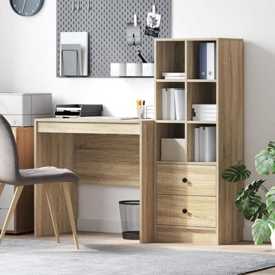 Bureau met opbergruimte - Werktafel - Thuiswerken organiseren - Krasbestendig oppervlak - 80 x 50 cm - Sonoma eiken