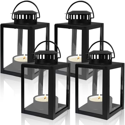 NTH products- Lantaarn voor buiten - Windlicht - Tuinlantaarn - Theelichthouder - Metalen lantaarn - 4 stuks - 6 x 10,1 cm - Duurzaam ontwerp - Tuinverlichting