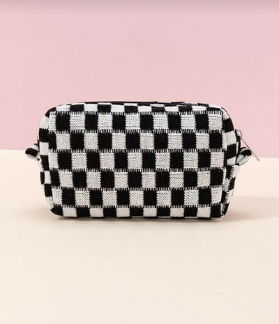 Toilettas - tasje - tasje met rits - make up tasje - zwart met wit geblokt - schoen cadeautje - tas - telefoontasje