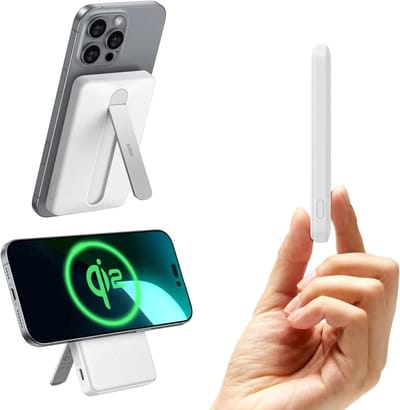 ESR Qi2 MagSlim Kickstand - 15W Magnetische Powerbank 5.000 mAh - Compatibel met MagSafe en ESR HaloLock - Uitklapbare Standaard - Wit