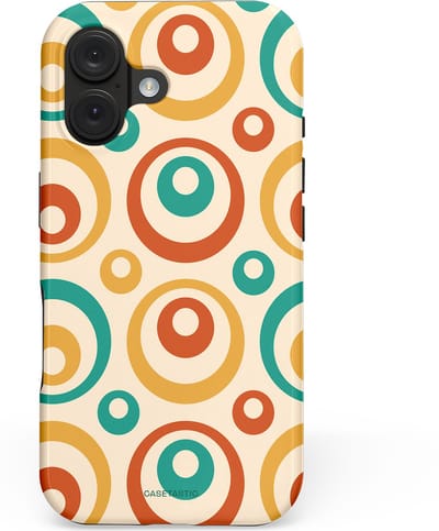 Casetastic hoesje geschikt voor Apple iPhone 16 - MagSafe - Dubbellaagse bescherming - Bolletjes boogie - Fashion Case - Crème Terracotta Goud Turquoise