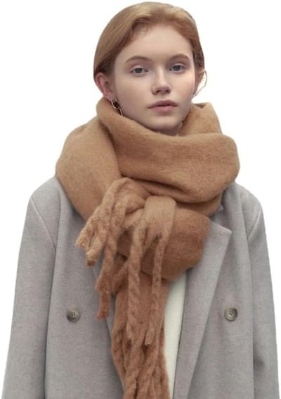 Dames Lange Sjaal voor de Winter met Franje, Warme Effen Sjaal, Tassel Sjaal voor Herfst en Winter, 45 x 230 cm, Zwart, Ideaal voor Koudere Dagen en Modeaccessoire