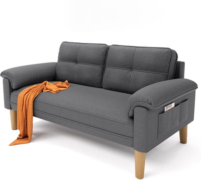Xbro Zitbank met Armleuningen en Zijvakjes - Zitbank 2 zits - Kleine Stoffen Bank - Voor Woonkamer, Appartement, Kantoor - 145 x 77 x 77 cm - Donkergrijs