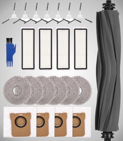 Accessoireset geschikt voor Dreame L10s Ultra/L10 Ultra robotstofzuiger. Bevat: 1 hoofdborstel, 7 zijborstels, 4 filters, 6 dweilpads, 4 stofzakken en 1 reinigingsborstel.