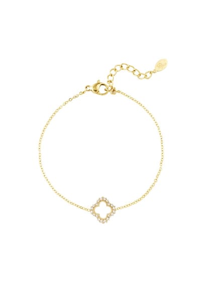 Bijoutheek Armband (Sieraad) Open Klaver Stenen Goud