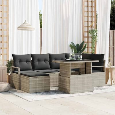vidaXL Tuinbank Set 7 pcs Lichtgrijs Poly rattan en gepoedercoat staal