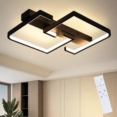 NETTLIFE Plafondlamp LED - vierkant - zwart - 35W - dimbaar met afstandsbediening - voor eettafel | kantoor | hal | woonkamer | slaapkamer