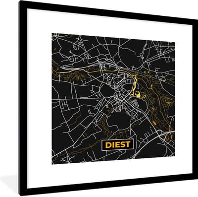 Fotolijst incl. Poster - Diest - Kaart - Plattegrond - Goud - Stadskaart - 40x40 cm - Posterlijst