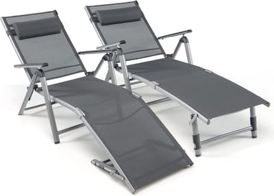 Zonneligstoel Set - Inklapbare Stoel - Ontspannen Buiten - 8 Posities Verstelbaar - 180 cm Lengte - Donkergrijs