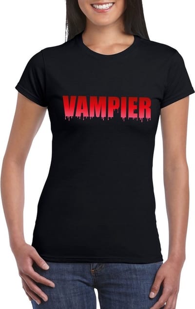 Halloween vampier tekst t-shirt zwart dames - Halloween kostuum XL
