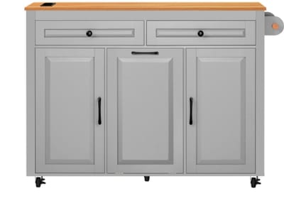 Keukeneiland, Uitschuifbare Eettafel, Verrijdbare Keukentrolley, Dressoir - Uitbreidbaar voor Desktop, Ondersteunt Oplaadfunctie - Grijs, 120 × 40-75 × 92 cm