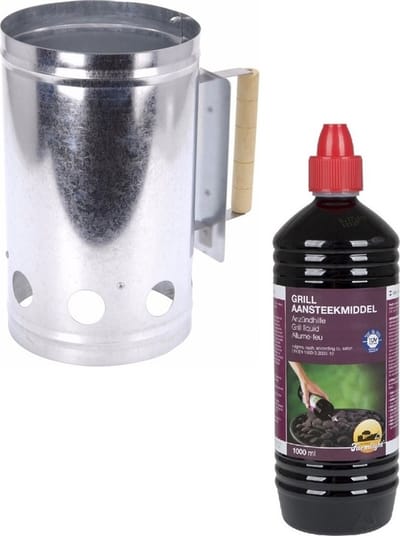 Barbecue starter inclusief bbq aanmaakvloeistof - 1 liter - briketten starter set