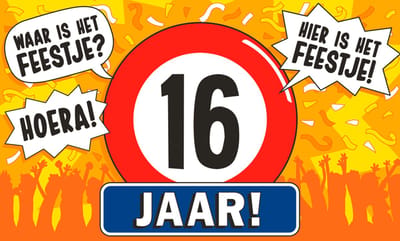 Q2P – 16 Jaar Gevelvlag – 150×90 cm XXL – Verjaardag Versiering – Sweet 16 - Vlaggenlijn – Binnen & Buiten - Vlag