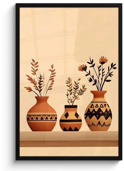 Poster in lijst - Fotolijst 60x90 cm - Posters - Vazen - Bloemen - Bladeren - Minimalistisch - Posterlijst zwart - Decoratie - Wanddecoratie woonkamer - Muurdecoratie slaapkamer