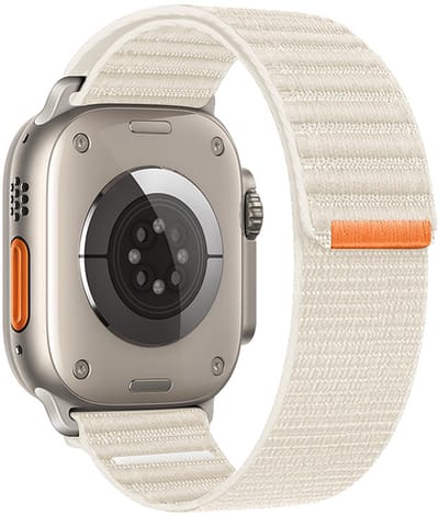 Stravo Nylon Wave Bandje met Klittenbandsluiting – Zacht & Ademend – Geschikt voor Apple Watch 42mm (Series 11/10), 41mm (Series 9/8/7), 40mm (Series 6/5/4, SE 3/2/1), 38mm (Series 3/2/1) – Starlight