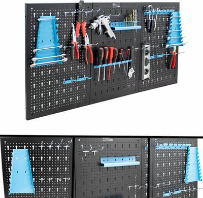 Gereedschapsbord 3 delig incl. wandbevestiging - blauw/zwart
