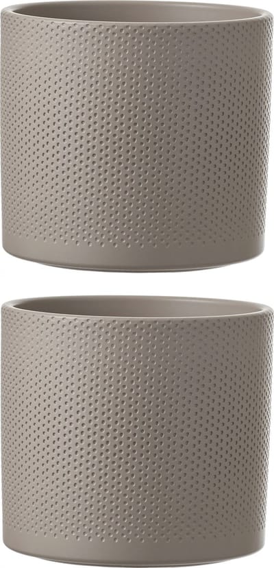 Mica Decorations Bloempot - 2x - taupe relief - keramiek - 17 x 19 cm - plantenpotten binnen