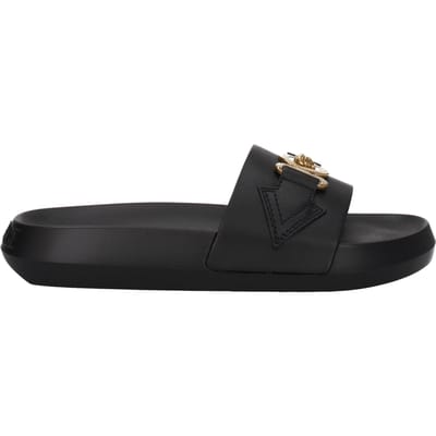 Versace Zwarte Leren Slippers