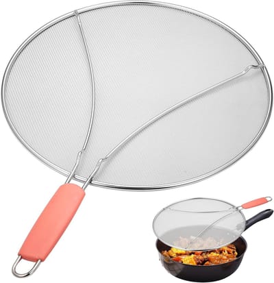 Universele Spatdeksel voor Pannen, 32.8 cm, RVS, Vetbescherming, Keukenaccessoire, Deksels, Spatbescherming voor Kookgerei