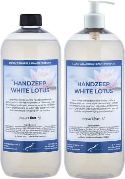 Handzeep White Lotus 1 liter - set van 2 stuks - met gratis pomp - Voordeelverpakking
