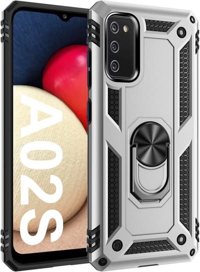 Hoesje Geschikt Voor Samsung Galaxy A02s hoesje Hybrid Armor Anti-Shock hoesje Zilver - Galaxy A02s / A02s Hoesje kickstand Ring houder cover TPU backcover hoesje