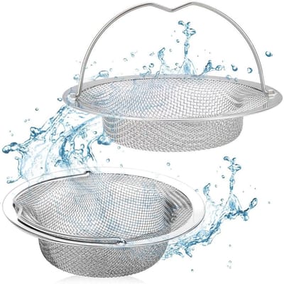 Set van 2 RVS Afvoerzeefjes voor Keuken en Douche, Antiklever Filter met Verwijderbare Handgreep, 11 cm × 7 cm × 2 cm, Ideaal voor Huishoudelijk Gebruik en Eenvoudige Reiniging