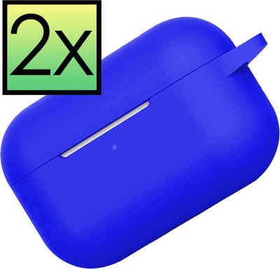 Hoes - 2 Stuks - Geschikt voor Apple AirPods Pro 2 - Siliconen Hoesje met Clip - Silicone Case Cover - Blauw