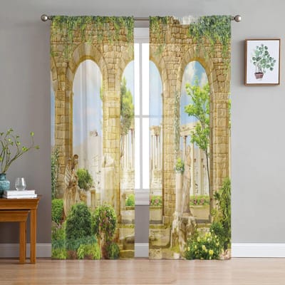 Gang Droombloemen Tule Gordijn Thuis Kantoor Raamdecoratie Slaapkamer Keuken Balkon Modern Transparant Gordijn 135W x 114H(cm)