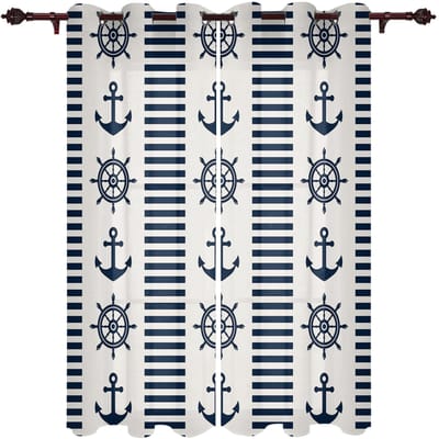 Home Gordijn Blauw Anker Boot Vis Slaapkamer Keuken Gordijnen Woonkamer Decoratie Artikelen Raam Gordijnen voor Woonkamer 135W x 60H(cm)
