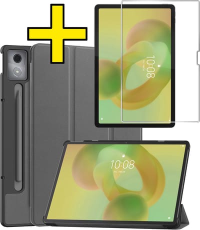 Hoes - Geschikt voor Lenovo Idea Tab Pro - Met Screenprotector - Trifold Bookcase - Hard Cover - Hardcover Book Case - Tablet Hoesje - Grijs