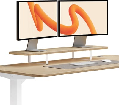 Desktronic Monitorstandaard 2 Schermen Wit/Bamboe - Monitor Verhoger Hout - 114 x 28 cm