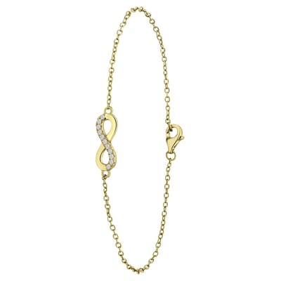 Lucardi Dames Armband infinity met zirkonia - Echt Zilver - Armband - Cadeau - 18 cm - Goudkleurig