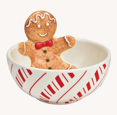 Keramische gingerbread figuur kom, rood/wit/bruin (B/H/D) 12x9x12cm 225ml