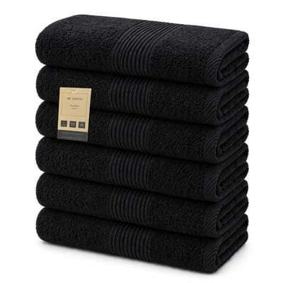 By Viento Luxe Handdoeken – Set van 6 – 50×90 cm – Zwart – Hotelkwaliteit – 100% Katoen – 500 g/m²