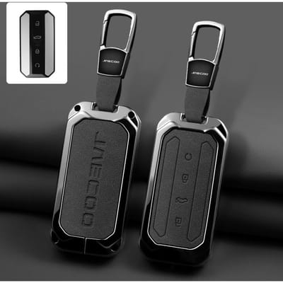Metalen Lederen Auto Sleutelhoes Cover Voor Chery Jaecoo J5 5 Afstandsbediening Sleutelhoes Tas Sleutelhanger Auto Bescherming Accessoires black
