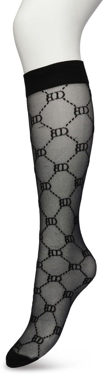 Bonnie Doon Dames Geruite Panty Kniekousen Zwart maat 36/42 - Knie Kousen 20 denier - Ruitjes - Ruiten - Print - Uitstekend draagcomfort - Bonnie Doon Knee High - Kniesokken - Zakt niet af - OEKO-TEX - Black - BP221801.101