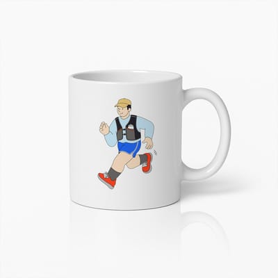 Energieke Hardloper Mok – Cartoon Jogger Illustratie – Perfect Cadeau voor Hardlopers & Fitnessfans