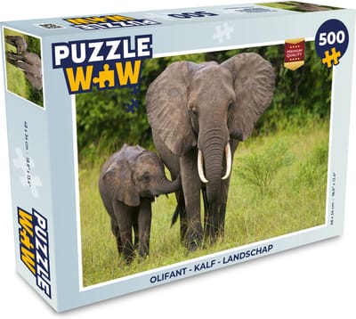 Puzzel Olifant - Kalf - Landschap - Legpuzzel - Puzzel 500 stukjes