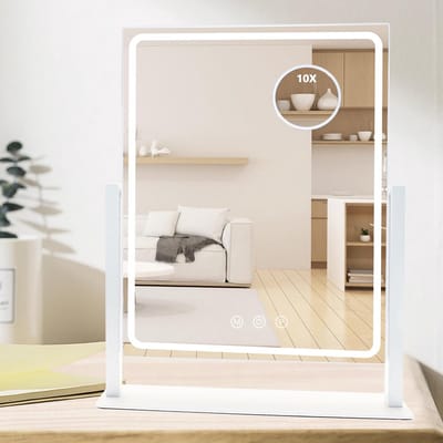 Make-upspiegel met licht - Verlichte spiegel - Make-up aanbrengen - 3 kleurinstellingen - 10x vergroting - Wit