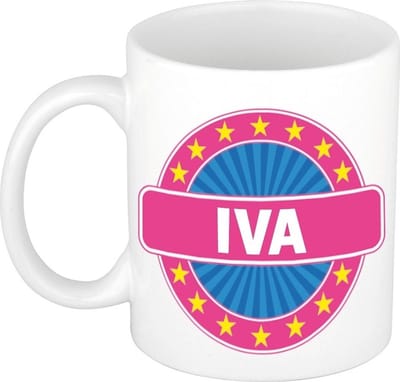 Bellatio Decorations - Iva voornaam - koffiemok - beker - wit/roze - 300 ml - Cadeau - Dames - Collega - Moederdag - Verjaardag