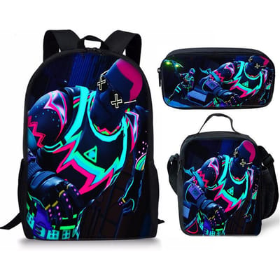 Ensemble de Sac à Dos Imprimé Dessin Animé Fortnite Sac d'Ordinateur Léger Sac d'École pour Homme et Femme Three-piece set