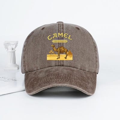 Vintage “Camel” Woestijnscène Print Gewassen Baseballpet - Verstelbare Unisex Vintage Pet voor Buiten Wandelen en Bergbeklimmen koffie
