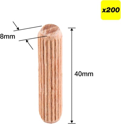 Houten deuvels - Bevestigingspennen - Meubelverbinding - Lijmgroeven volle lengte - 8x40 mm - Beukenhout