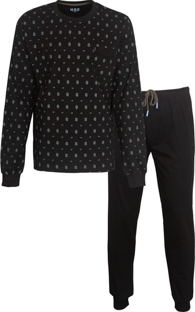 MEQ Heren Pyjama - Nachtkleding - 100% Katoen - Zwart - Maat M