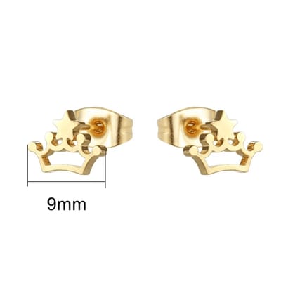 Aramat Jewels | Oorbellen | Stalen Kroontjes Oorbellen | Goudkleurig RVS | | | |9mm | Staal | Kinderen, Volwassenen | Verkleurd niet
