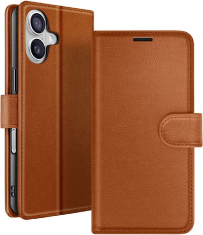 Zanae, Hoesje geschikt voor iPhone 17 Air - Wallet Case & Magneetsluiting, Bruin
