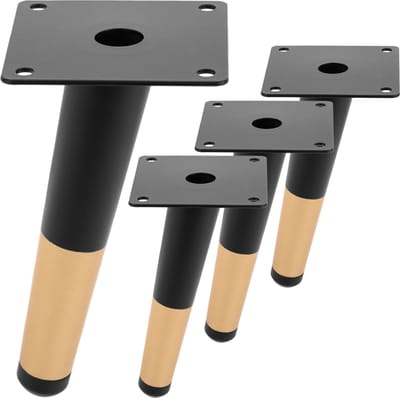 PrimeMatik - Set van 4 conisch gevormde meubelpoten met antislipbescherming 15cm zwart en goudkleurig