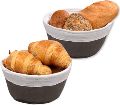 Kesper Broodmandje met stof - 2x - katoen/peva - bruin - rond - D20 x H9 cm - serveermandje