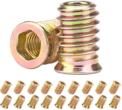 Dailygoods- Inschroefmoeren 20 Stuks - M8 x 25 mm - Houten Inzetstuk - Zeskantkop - Vergrendeling - Slijtvast Roestvrij Staal - Meubelmoeren